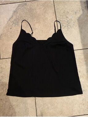 Black Scallop-Edge adjustable Spaghetti Strap Tank Cami Top size L